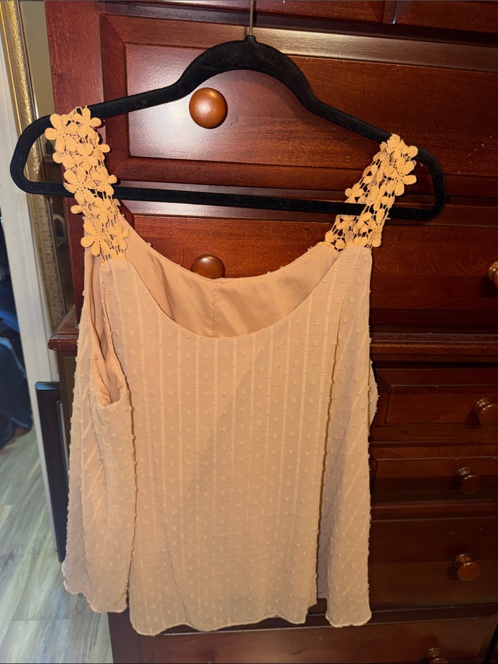 SHEIN Cream Crochet Strap Swiss Dot Camisole